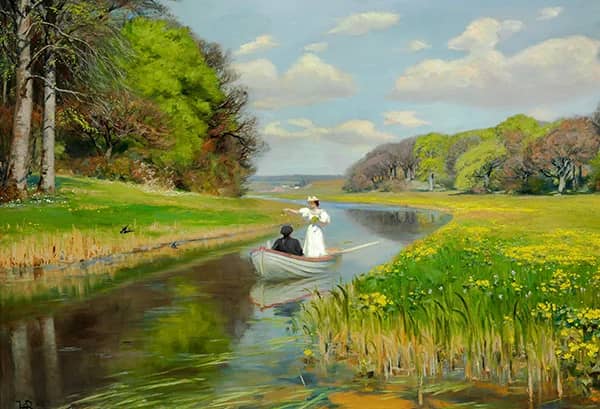 A Young Couple in a Rowing Boat on Odense 1896 | Oil Painting Reproduction