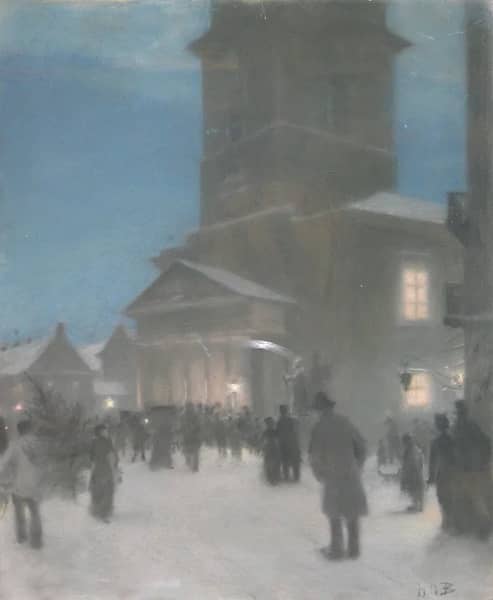 Christmas Eve Outside Frue Kirke | Oil Painting Reproduction