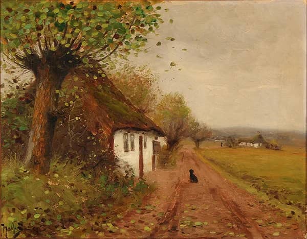 Landscape with a Dog Waiting on a Country Road | Oil Painting Reproduction