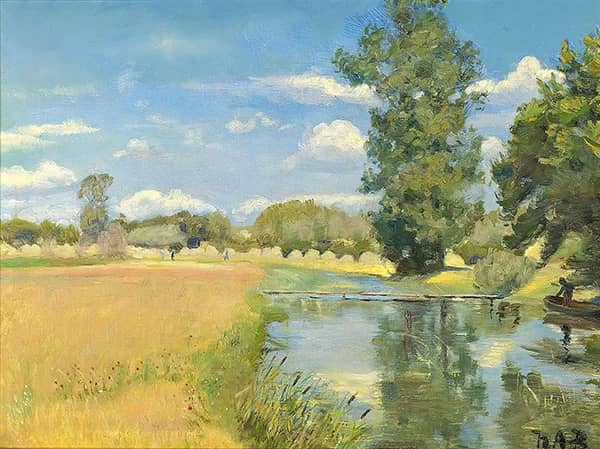 River Through Harvest Landscape Summer | Oil Painting Reproduction