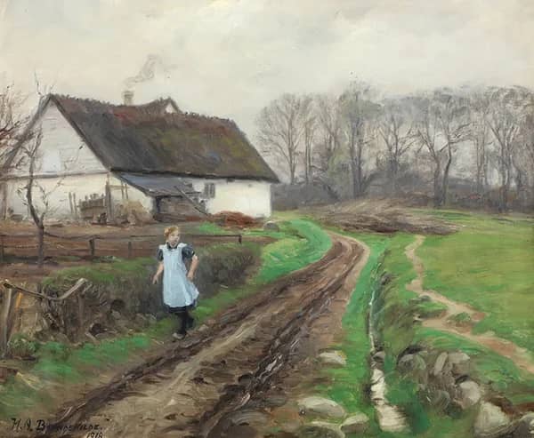 Scene with a Little Girl by a Cottage | Oil Painting Reproduction