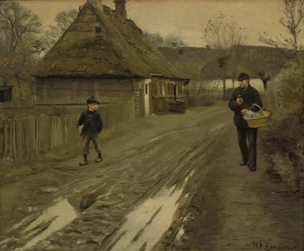 Village Street in Gray Winter Mood 1890 | Oil Painting Reproduction