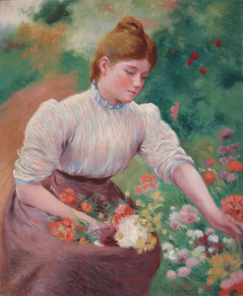 Girl Picking Flowers by Federico Zandomeneghi | Oil Painting Reproduction