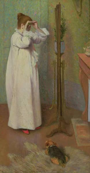 Young Girl Arranging a Lock of Hair | Oil Painting Reproduction