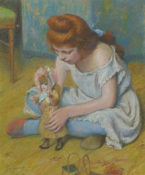 Young Girl Playing with a Doll | Oil Painting Reproduction