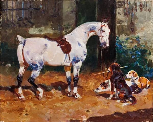 Horse and Hunting Dogs by Rene Princeteau | Oil Painting Reproduction