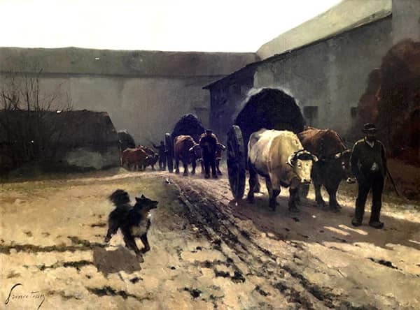 Teams of Oxen Hauling Fertilizer | Oil Painting Reproduction