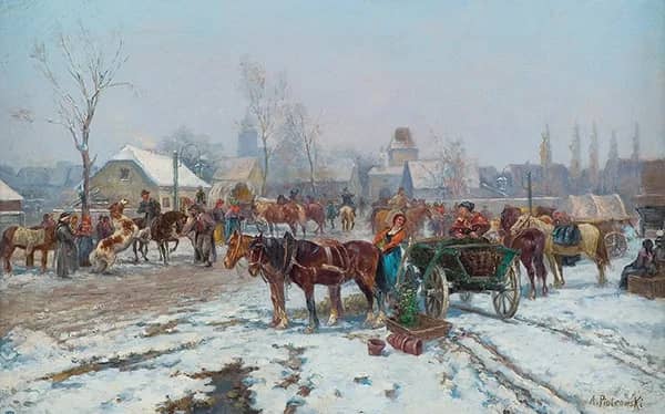 At the Market by Antoni Piotrowski | Oil Painting Reproduction