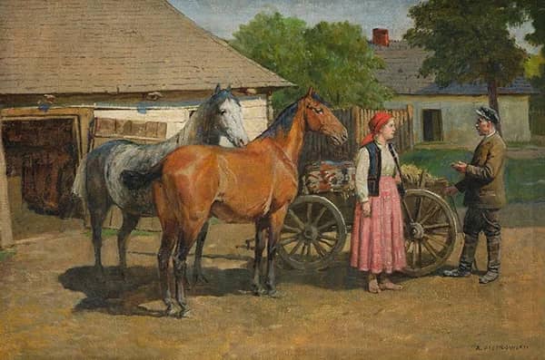 Horse Stable by Antoni Piotrowski | Oil Painting Reproduction