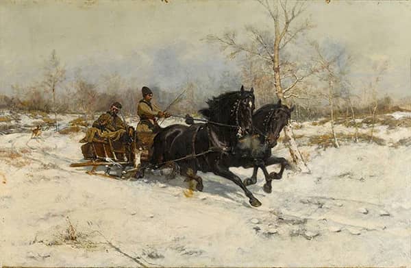 Winter Landscape with a Horse Drawn Carriage 1883 | Oil Painting Reproduction