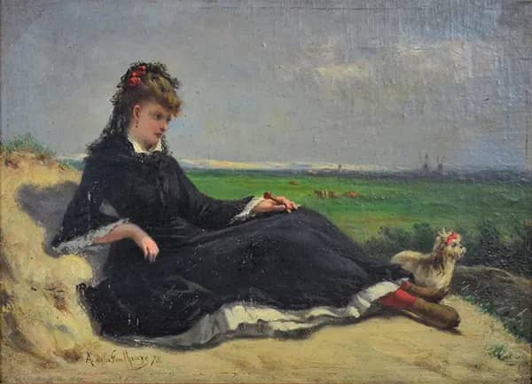 The Elegant Woman with a Dog | Oil Painting Reproduction