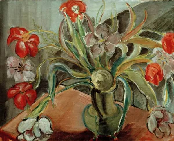 Red and White Tulips 1940 by Alma del Banco | Oil Painting Reproduction