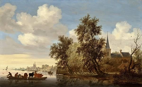 River Landscape with a Ferry 1650 | Oil Painting Reproduction
