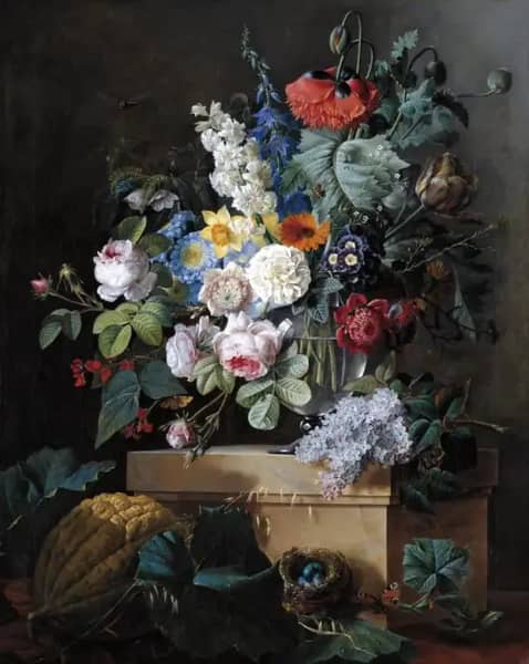 An Elaborate Still Life Of Flowers In A Glass Vase | Oil Painting Reproduction