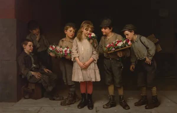 Street Gallantry c1884 by John George Brown | Oil Painting Reproduction