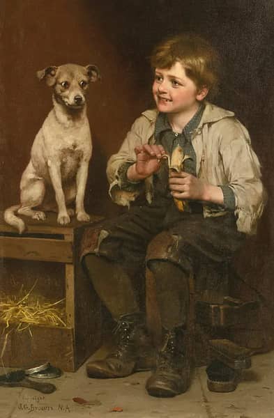 Waiting for a Bite 1888 by John George Brown | Oil Painting Reproduction