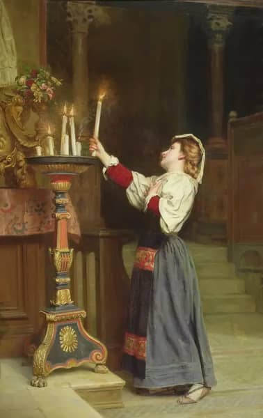 Girl with a Candle 1908 by Remy Cogghe | Oil Painting Reproduction
