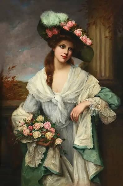 Portrait of a Young Woman with Roses | Oil Painting Reproduction
