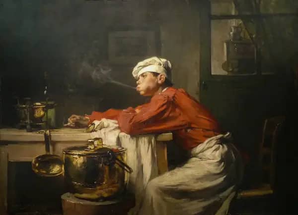 Kitchen Boy on a Cigarette Break | Oil Painting Reproduction