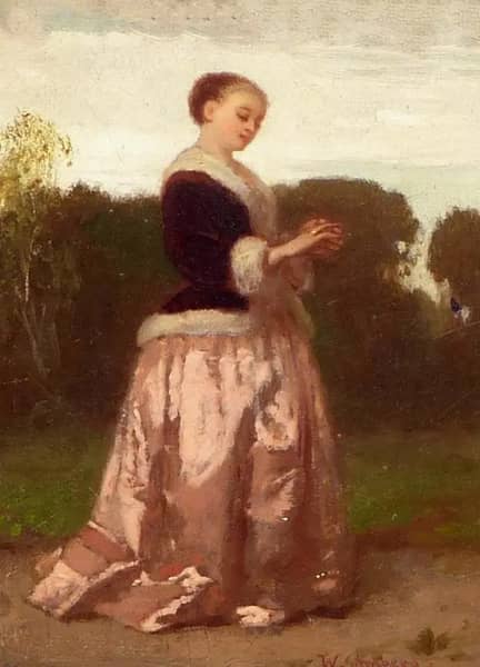Elegant Lady in the Park by Wilhelm Amberg | Oil Painting Reproduction