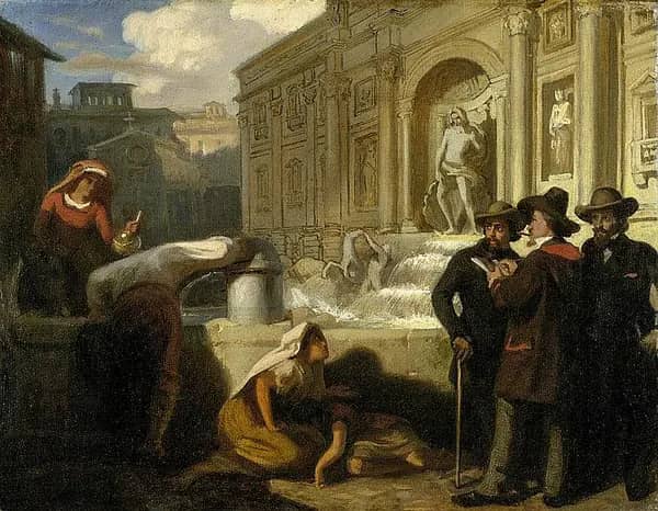 Self portrait with Friends at the Trevi Fountain | Oil Painting Reproduction