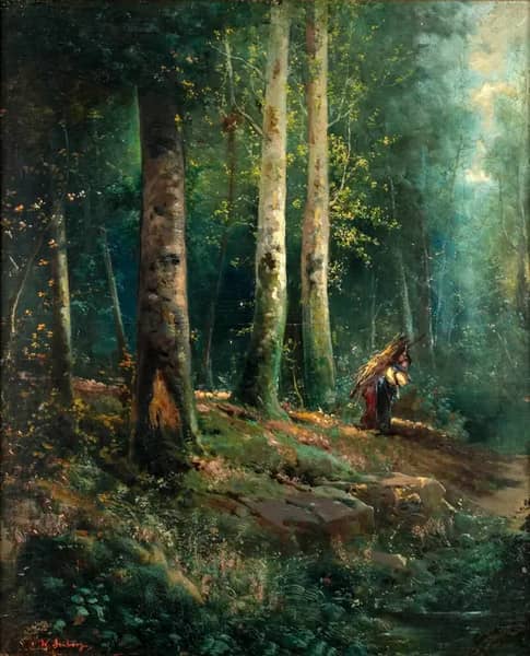 The Brushwood Gatherer by Wilhelm Amberg | Oil Painting Reproduction