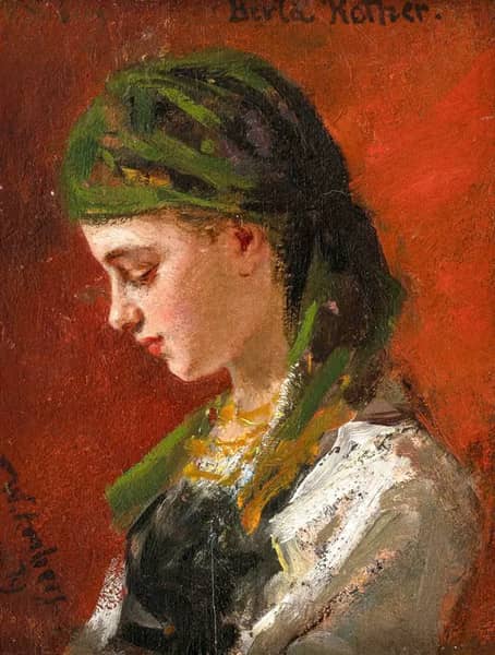 Young Girl with a Scarf by Wilhelm Amberg | Oil Painting Reproduction