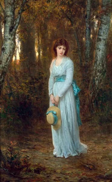 Young Woman in a Birch Forest | Oil Painting Reproduction