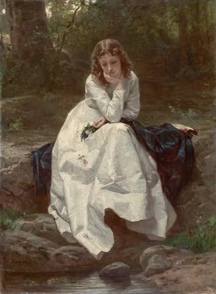 Young Woman Seated By A Stream 1886 | Oil Painting Reproduction