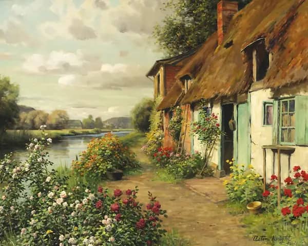 The Blue Cottage by Louis Aston Knight | Oil Painting Reproduction