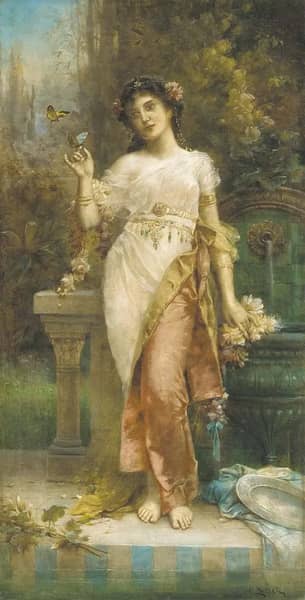 Maiden Amidst Butterflies by Hans Zatzka | Oil Painting Reproduction