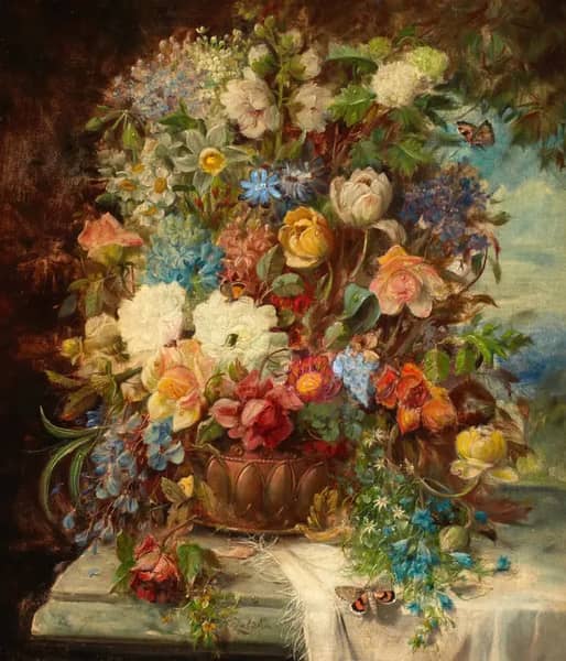 Summer Flowers on a Ledge by Hans Zatzka | Oil Painting Reproduction
