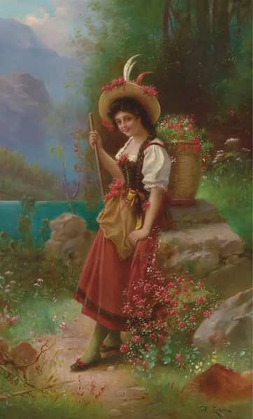 The Flower Girl by Hans Zatzka | Oil Painting Reproduction
