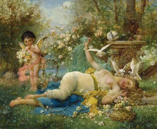 Venus and Cupid by Hans Zatzka | Oil Painting Reproduction