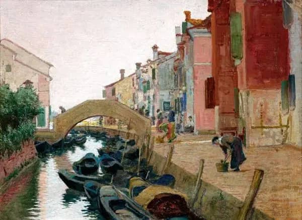 Channel in Burano by Angelo Morbelli | Oil Painting Reproduction