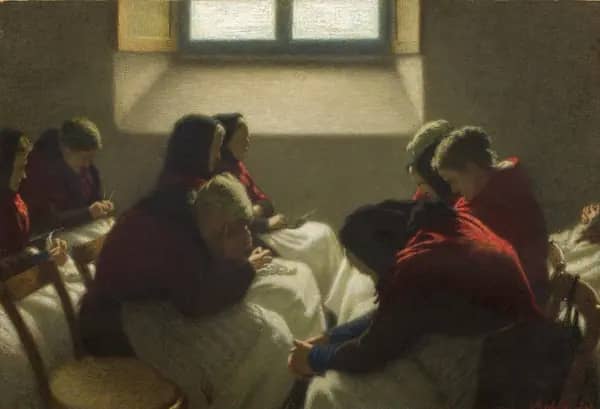 Old Women Sewing Socks by Angelo Morbelli | Oil Painting Reproduction
