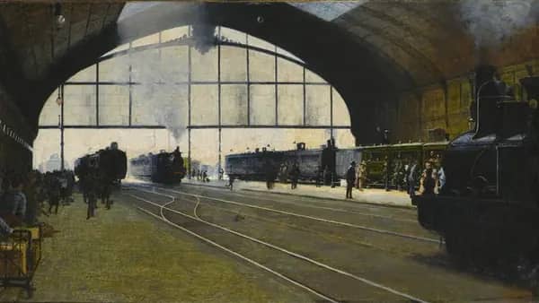 Milan Central Station 1887 by Angelo Morbelli | Oil Painting Reproduction