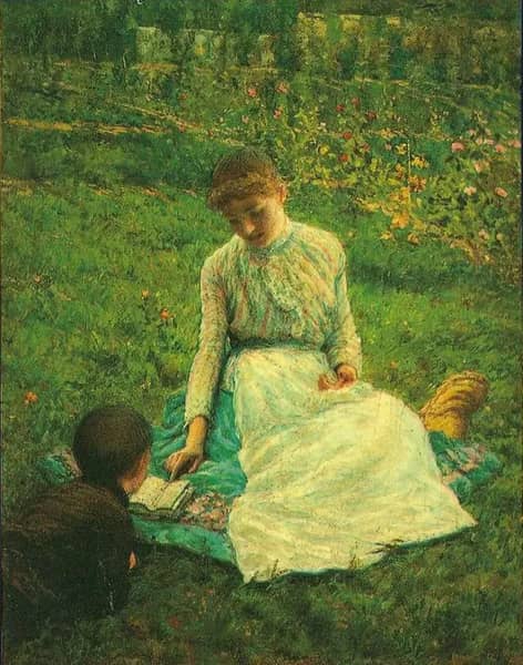 Outdoor Lesson by Angelo Morbelli | Oil Painting Reproduction