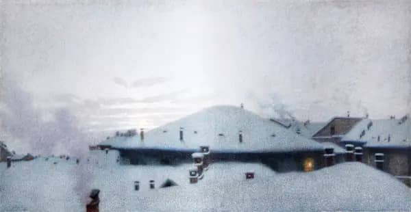Roofs Under Snow by Angelo Morbelli | Oil Painting Reproduction