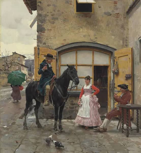 Stopping for a Drink 1888 by Raffaello Sorbi | Oil Painting Reproduction
