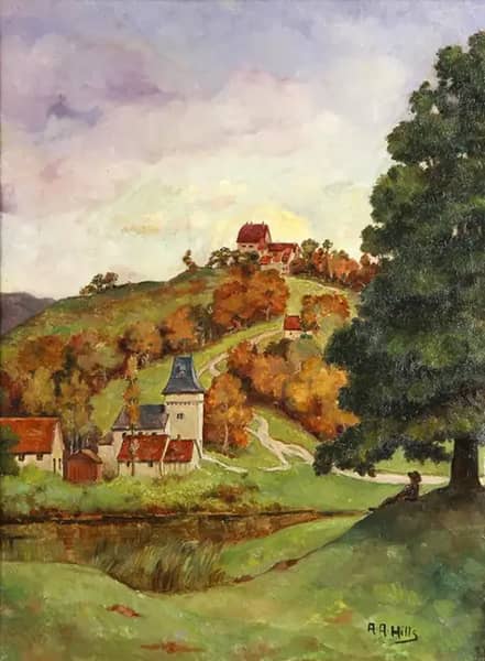 Figure Resting in the Shade with Village in the Distance | Oil Painting Reproduction