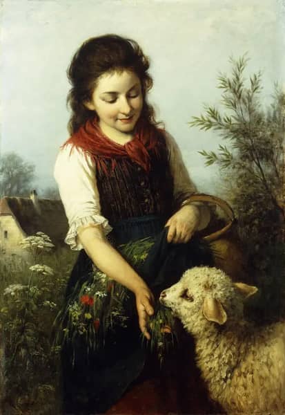 Feeding the Lamb by Rudolf Epp | Oil Painting Reproduction