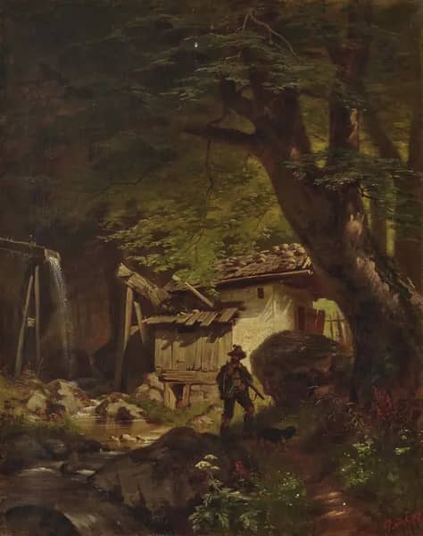 Hunters in Front of the Mill by Rudolf Epp | Oil Painting Reproduction