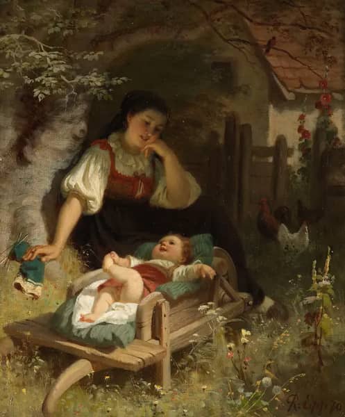 Mother's Bliss 1870 by Rudolf Epp | Oil Painting Reproduction