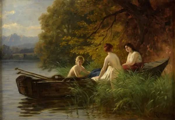 The Three Bathing Nymphs by Rudolf Epp | Oil Painting Reproduction
