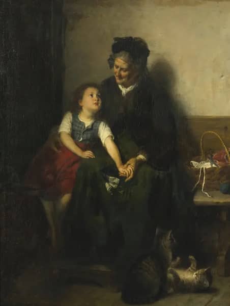 With Grandma and Her Cats by Rudolf Epp | Oil Painting Reproduction