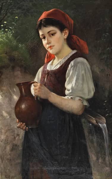 Young Girl with a Clay Jug by Rudolf Epp | Oil Painting Reproduction