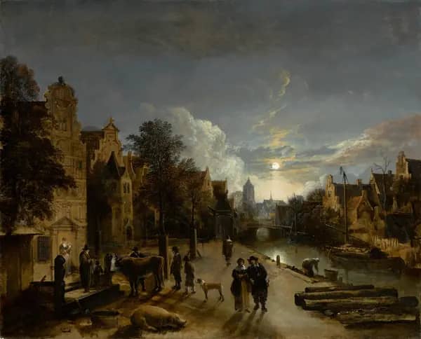 Canal Scene in Moonlight 1660 | Oil Painting Reproduction