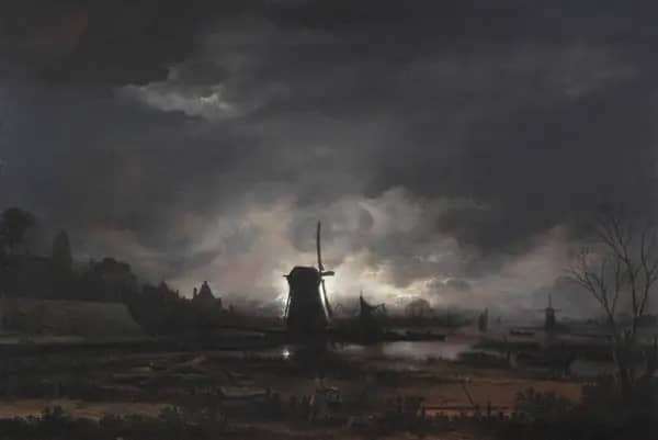 Moonlit Landscape with a Windmill Early to Mid c1650 | Oil Painting Reproduction