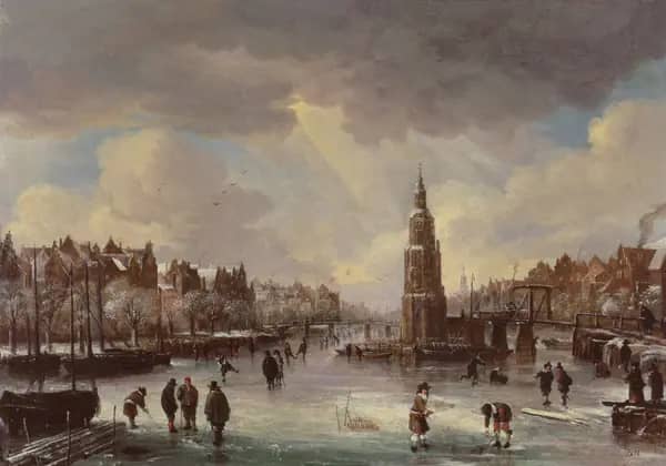 Town on a Frozen River by Aert van der Neer | Oil Painting Reproduction